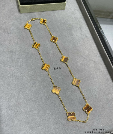 V*N CL*F & arpels high-grade yellow tiger eye ten-flower four-leaf clover necklace
