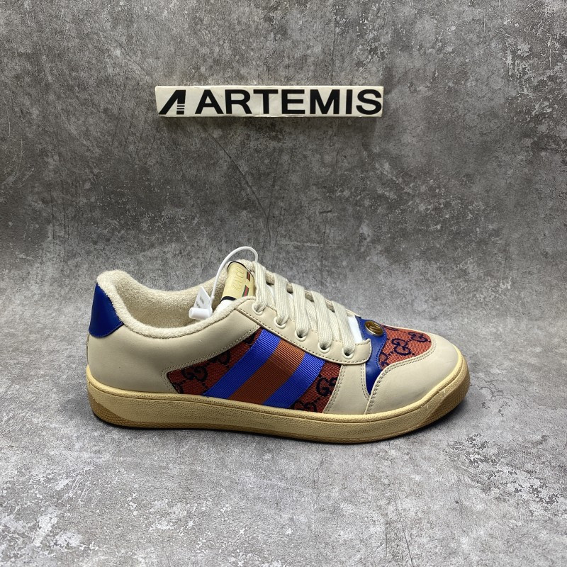 GC Screener Trimmed Distressed Leather and Printed Canvas Sneaker