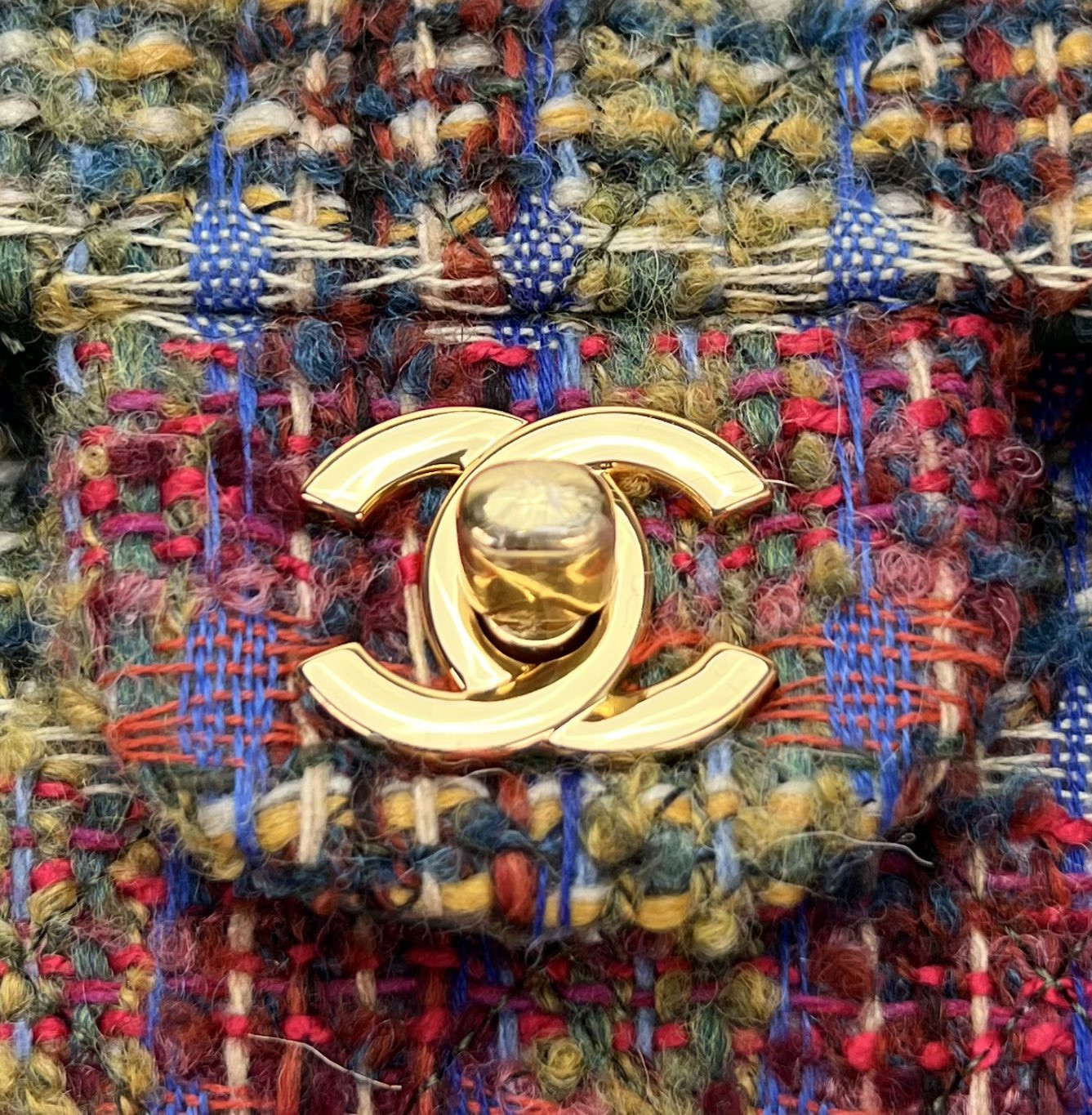 Ch*el classic 11.12 handbag tweed & gold-tone metal   6 × 9.9 × 2.5 in